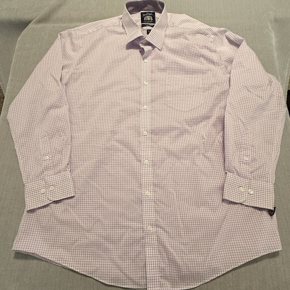 Savile Row Company Mens XXL 18-18.5 34/35 Lavender Check Non Iron Shirt